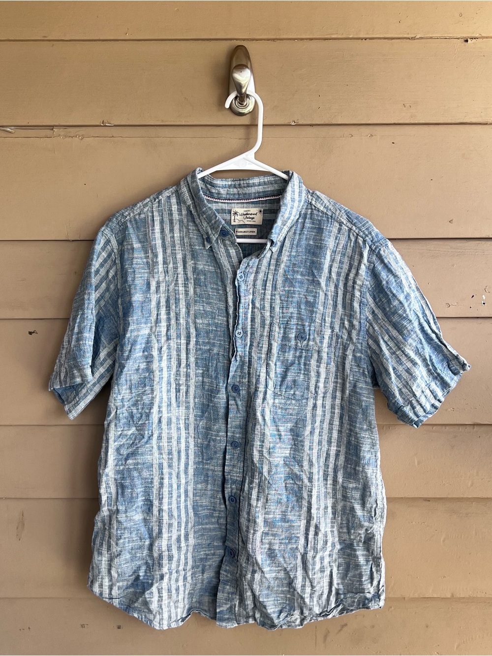 Weatherproof Vintage Washable Linen Casual Button Down Shirt Size L Summer Beach